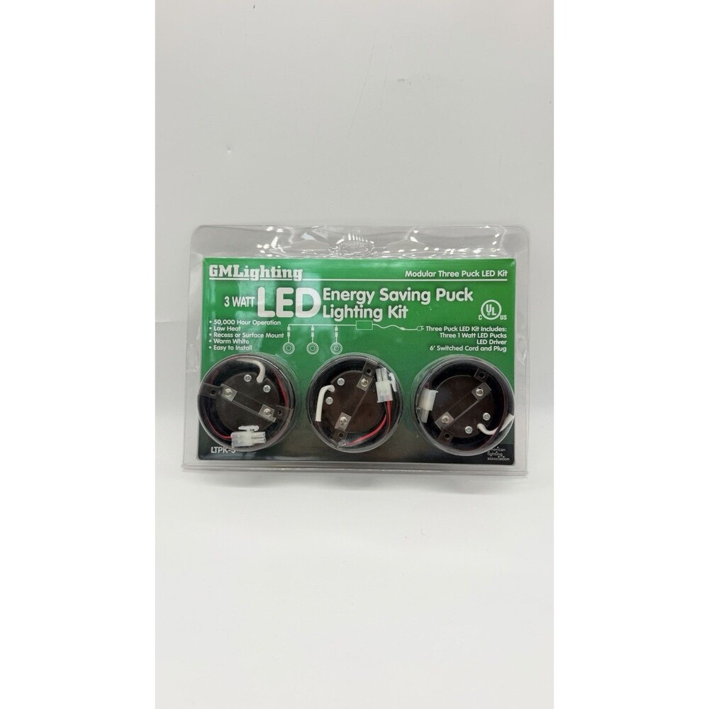 GM Lighting 3 LED Puck Light Kit White Plug-In Driver & On/Off Switch